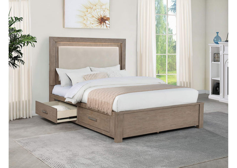 224850Q Kenora 56-inch Queen LED Storage Bed Barley Brown