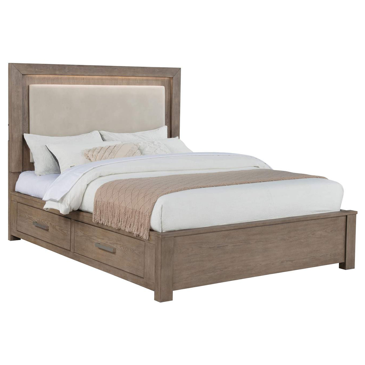 224850Q Kenora 56-inch Queen LED Storage Bed Barley Brown