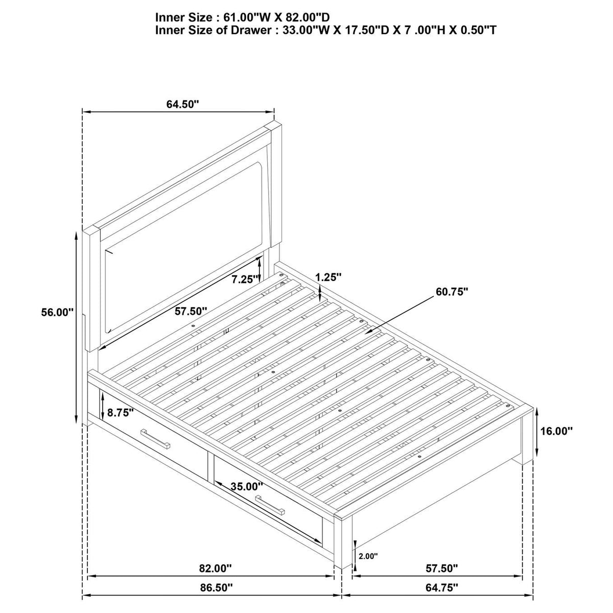 224850Q Kenora 56-inch Queen LED Storage Bed Barley Brown