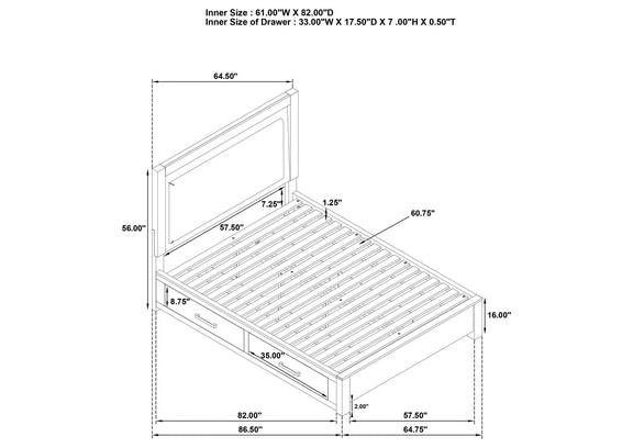 224850Q Kenora 56-inch Queen LED Storage Bed Barley Brown
