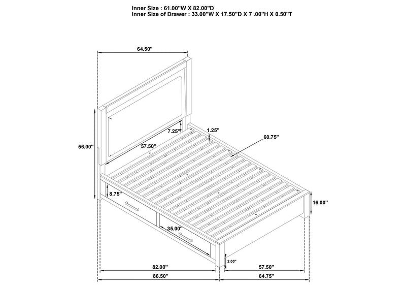 224850Q Kenora 56-inch Queen LED Storage Bed Barley Brown