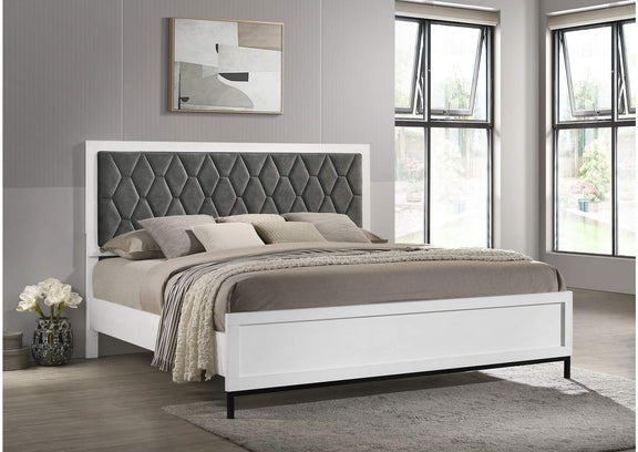 224861KW Sonora California King Upholstered Panel Bed White
