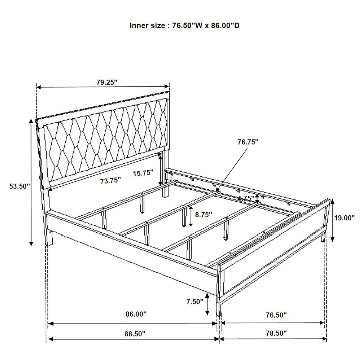 224861KW Sonora California King Upholstered Panel Bed White