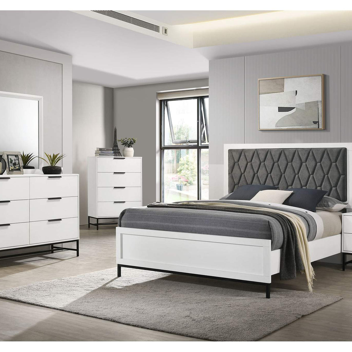 224861KW Sonora California King Upholstered Panel Bed White