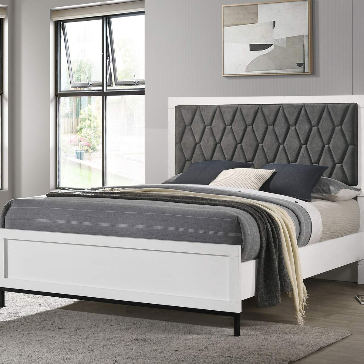 224861Q Sonora Queen Upholstered Panel Bed White