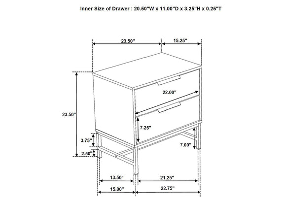 224862 Sonora 2-drawer Nightstand Bedside Table White