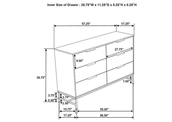 224863 Sonora 6-drawer Bedroom Dresser White