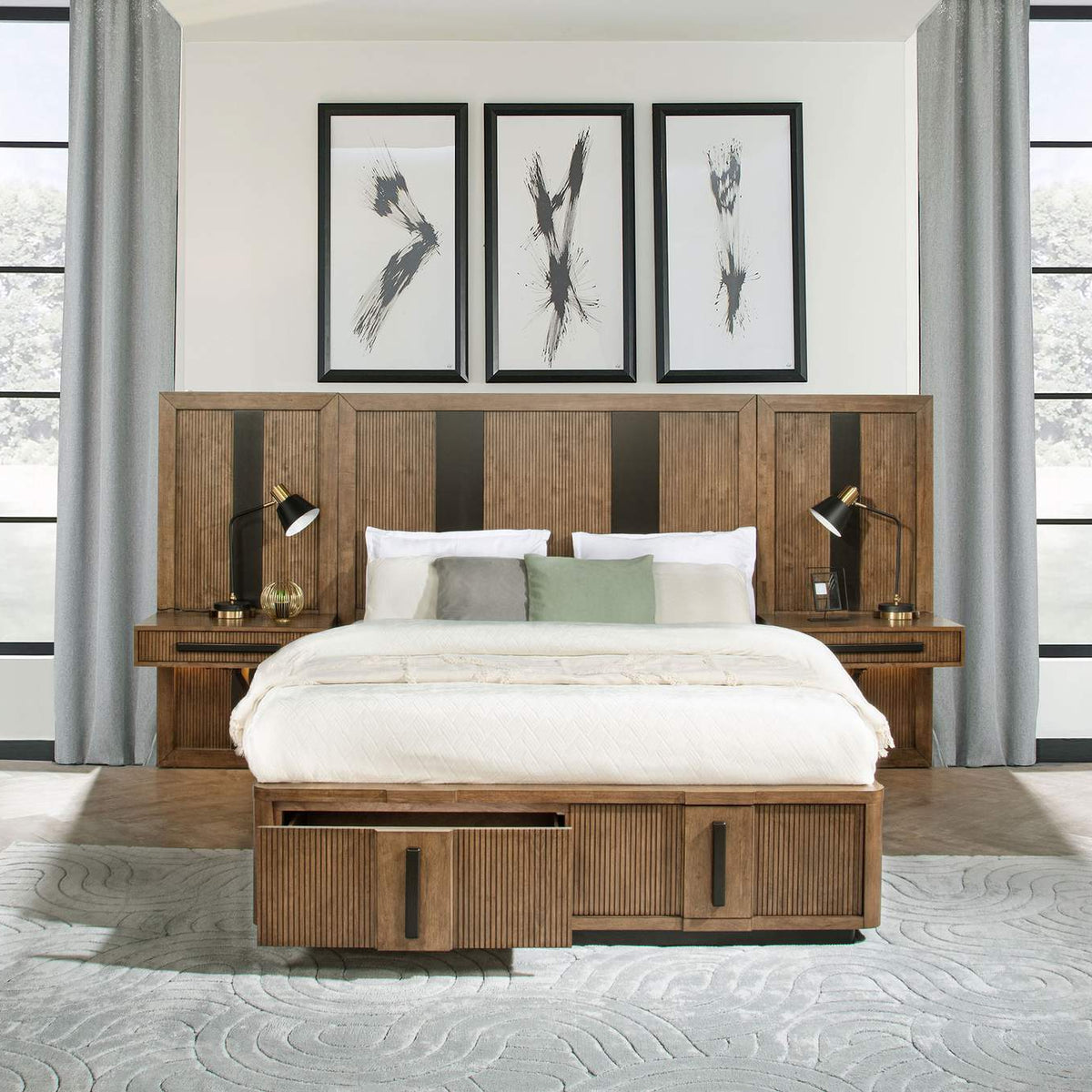 224900KE-S3P Terrace Eastern King Wall Panel Storage Bed Ash Brown