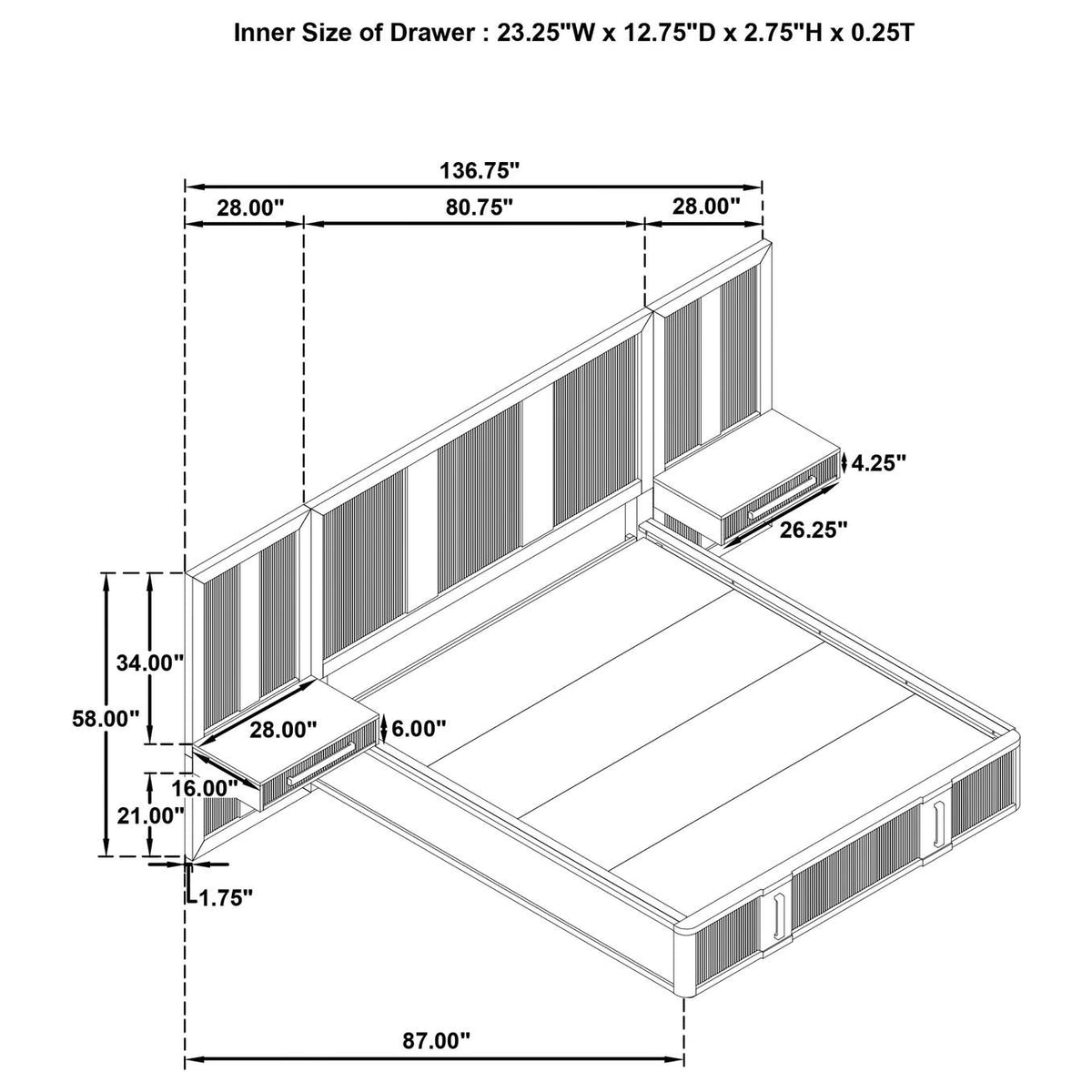 224900KE-S3P Terrace Eastern King Wall Panel Storage Bed Ash Brown