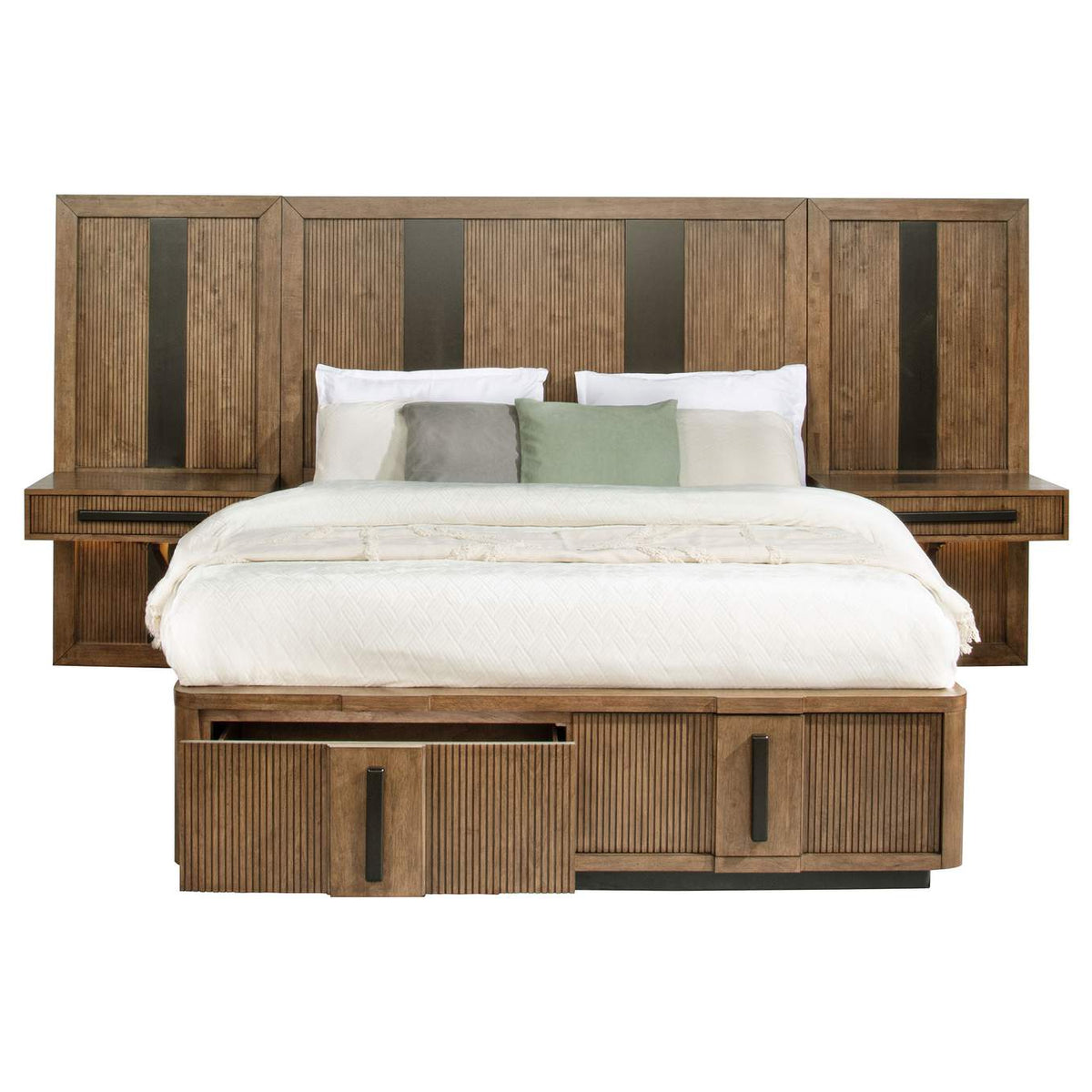 224900Q-S3P Terrace Queen Wall Panel Storage Bed Ash Brown