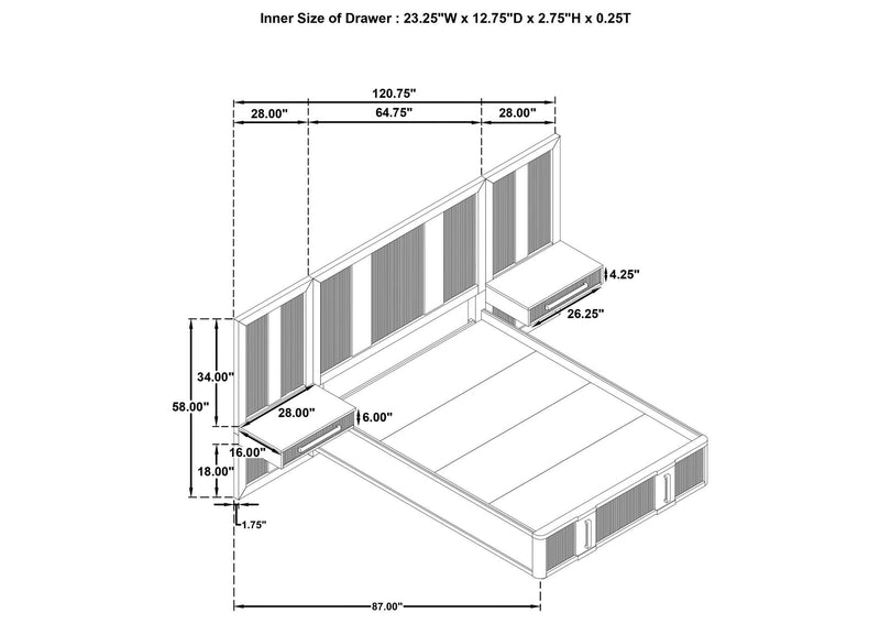 224900Q-S3P Terrace Queen Wall Panel Storage Bed Ash Brown