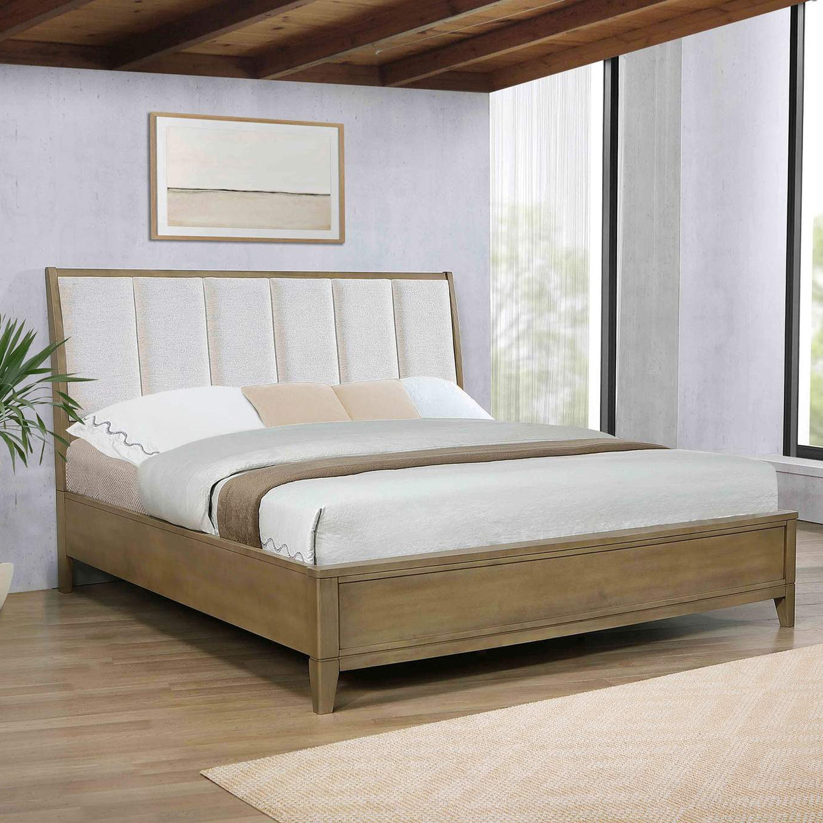 224921KE Granada Upholstered Eastern King Panel Bed Natural Pine