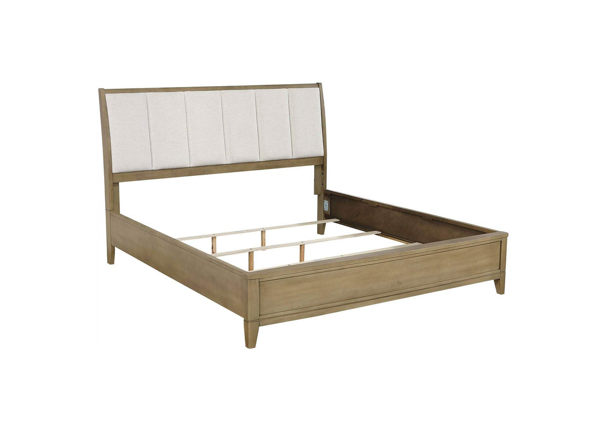 224921KE Granada Upholstered Eastern King Panel Bed Natural Pine