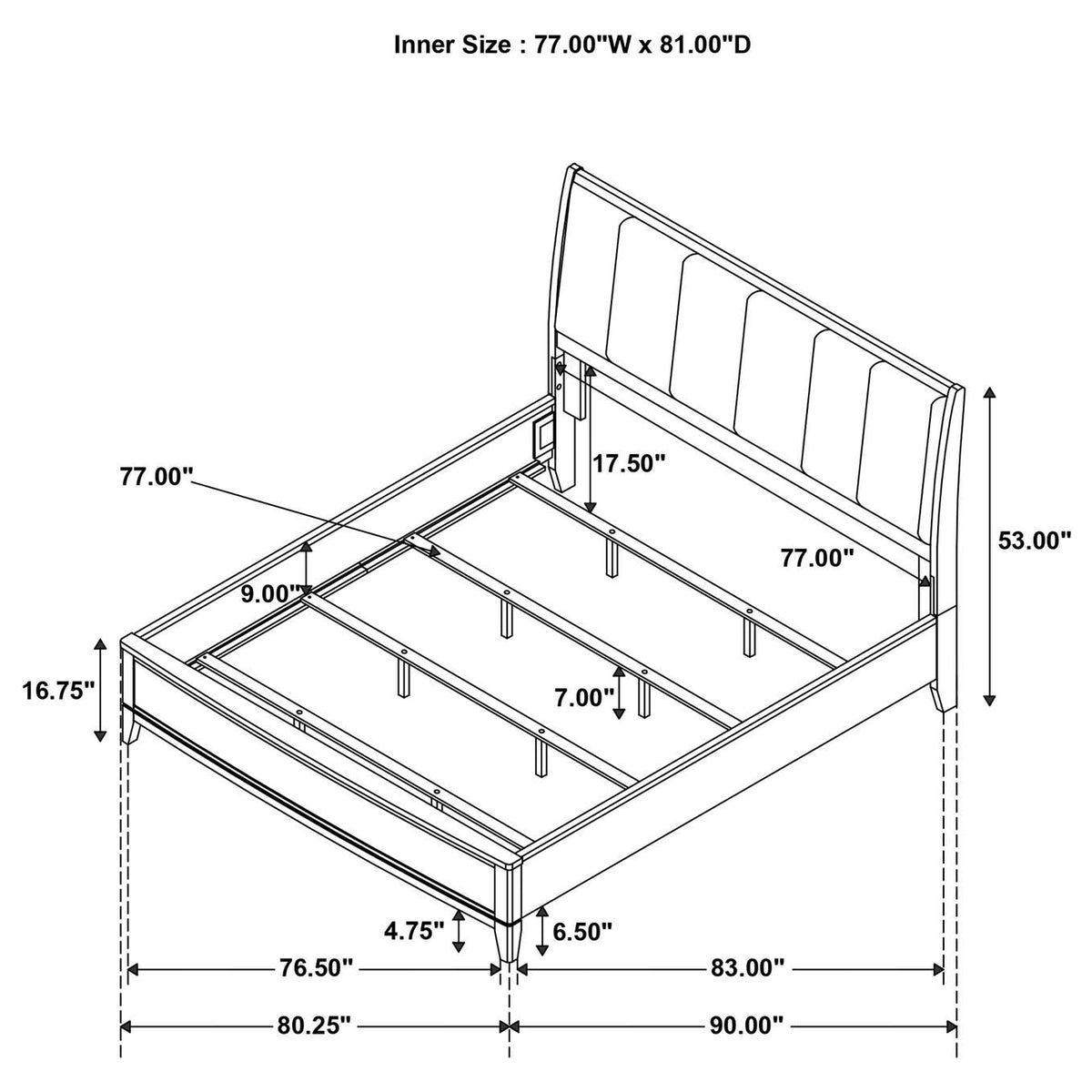 224921KE Granada Upholstered Eastern King Panel Bed Natural Pine