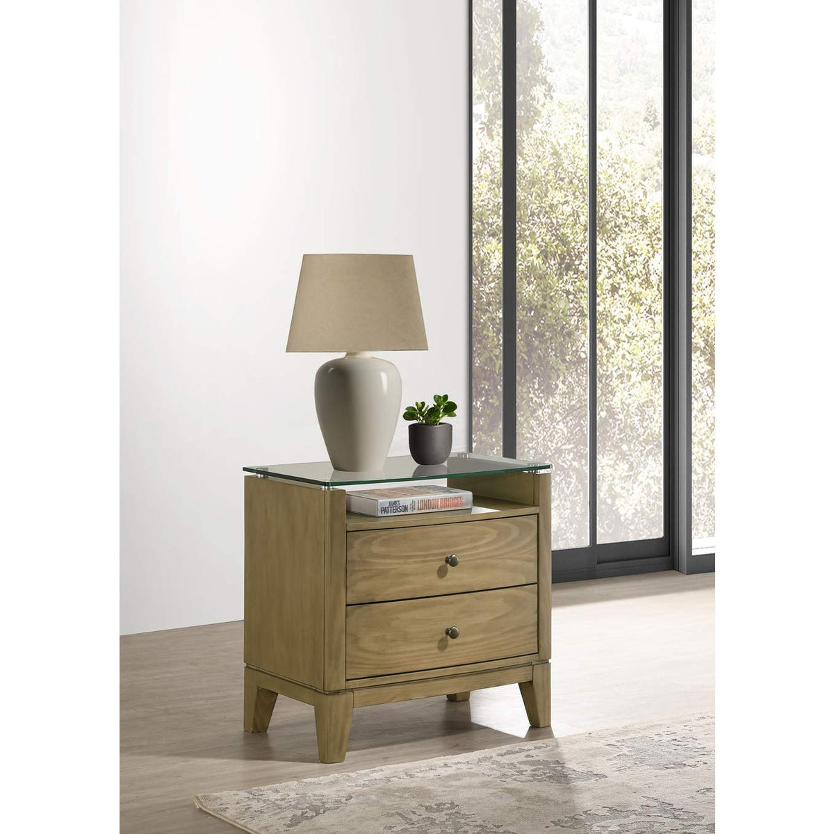 224922 Granada 2-drawer Glass Top Nightstand Natural Pine