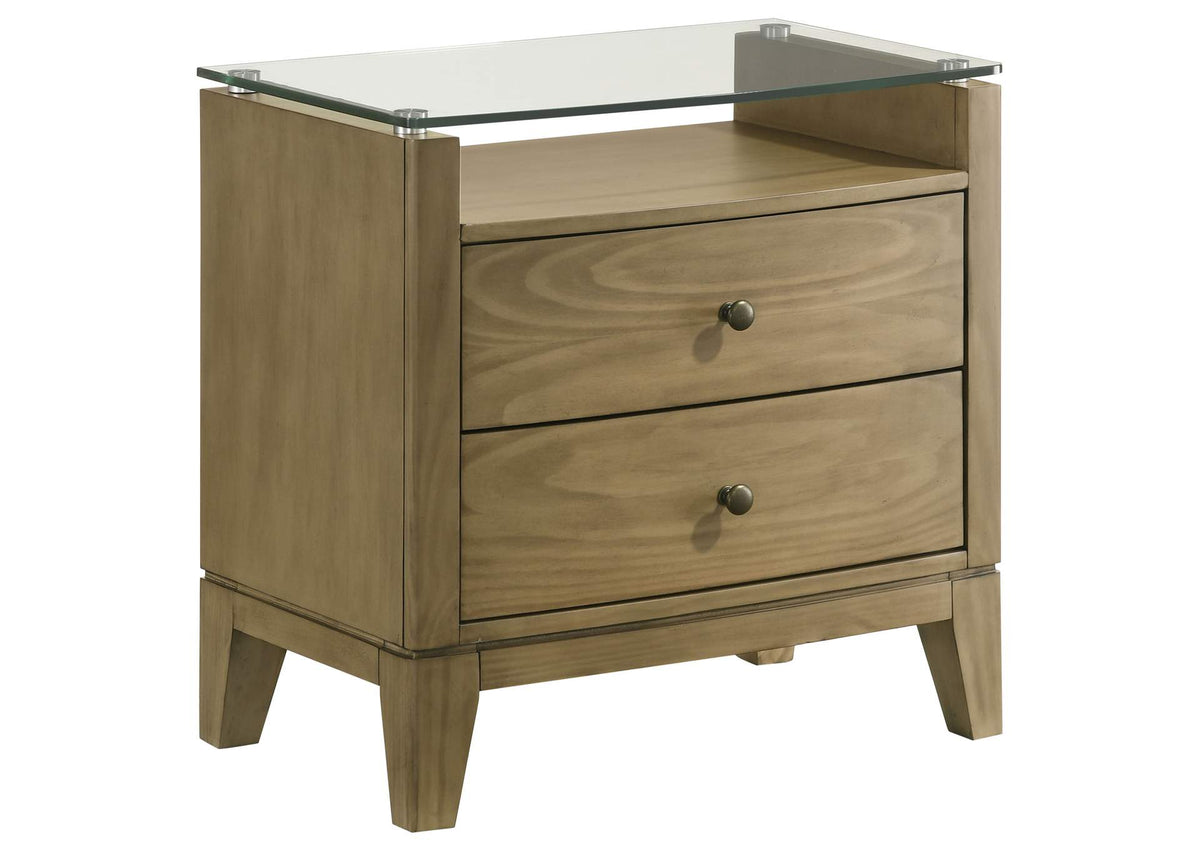 224922 Granada 2-drawer Glass Top Nightstand Natural Pine
