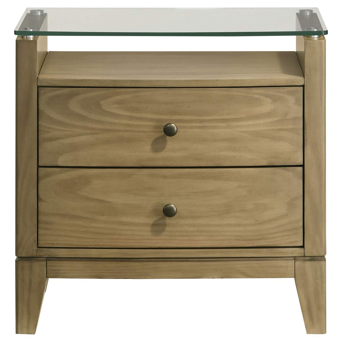 224922 Granada 2-drawer Glass Top Nightstand Natural Pine