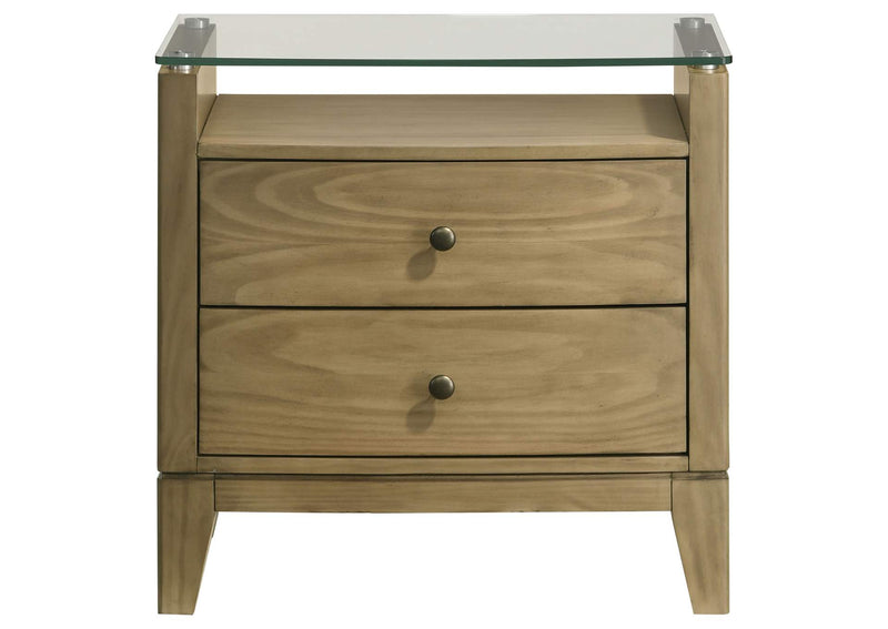 224922 Granada 2-drawer Glass Top Nightstand Natural Pine
