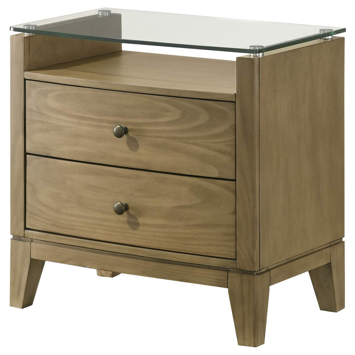 224922 Granada 2-drawer Glass Top Nightstand Natural Pine