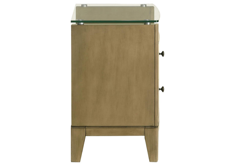 224922 Granada 2-drawer Glass Top Nightstand Natural Pine