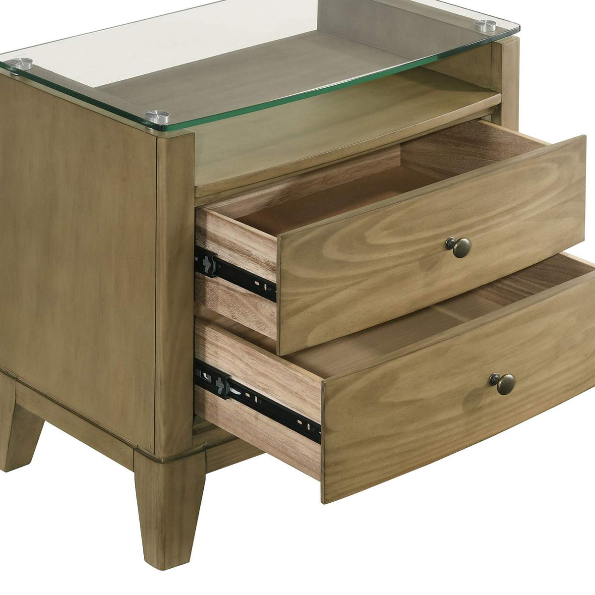 224922 Granada 2-drawer Glass Top Nightstand Natural Pine