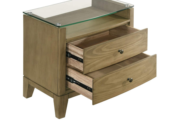 224922 Granada 2-drawer Glass Top Nightstand Natural Pine