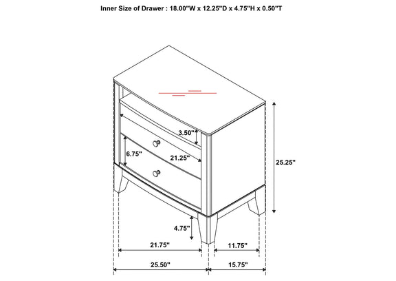 224922 Granada 2-drawer Glass Top Nightstand Natural Pine