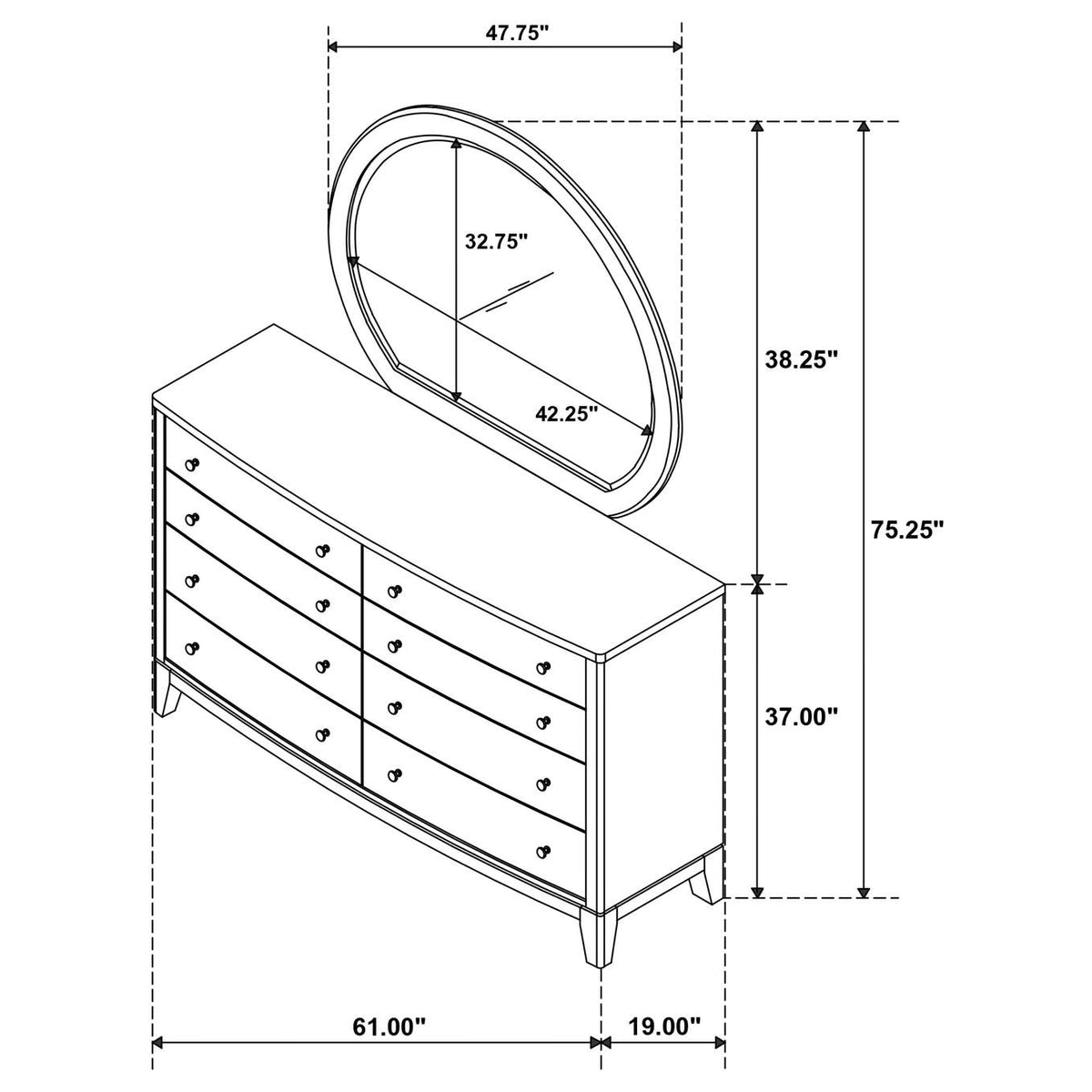 224923M Granada 8-drawer Dresser and Mirror Natural Pine