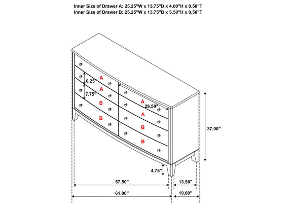 224923 Granada 8-drawer Dresser Cabinet Natural Pine