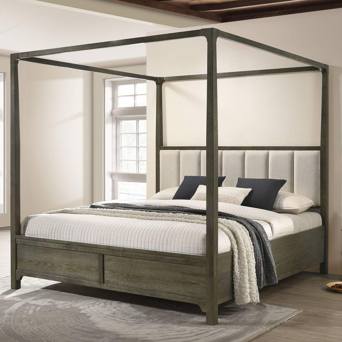 224931KW Gran Park California King Four Poster Canopy Bed Dark Cocoa