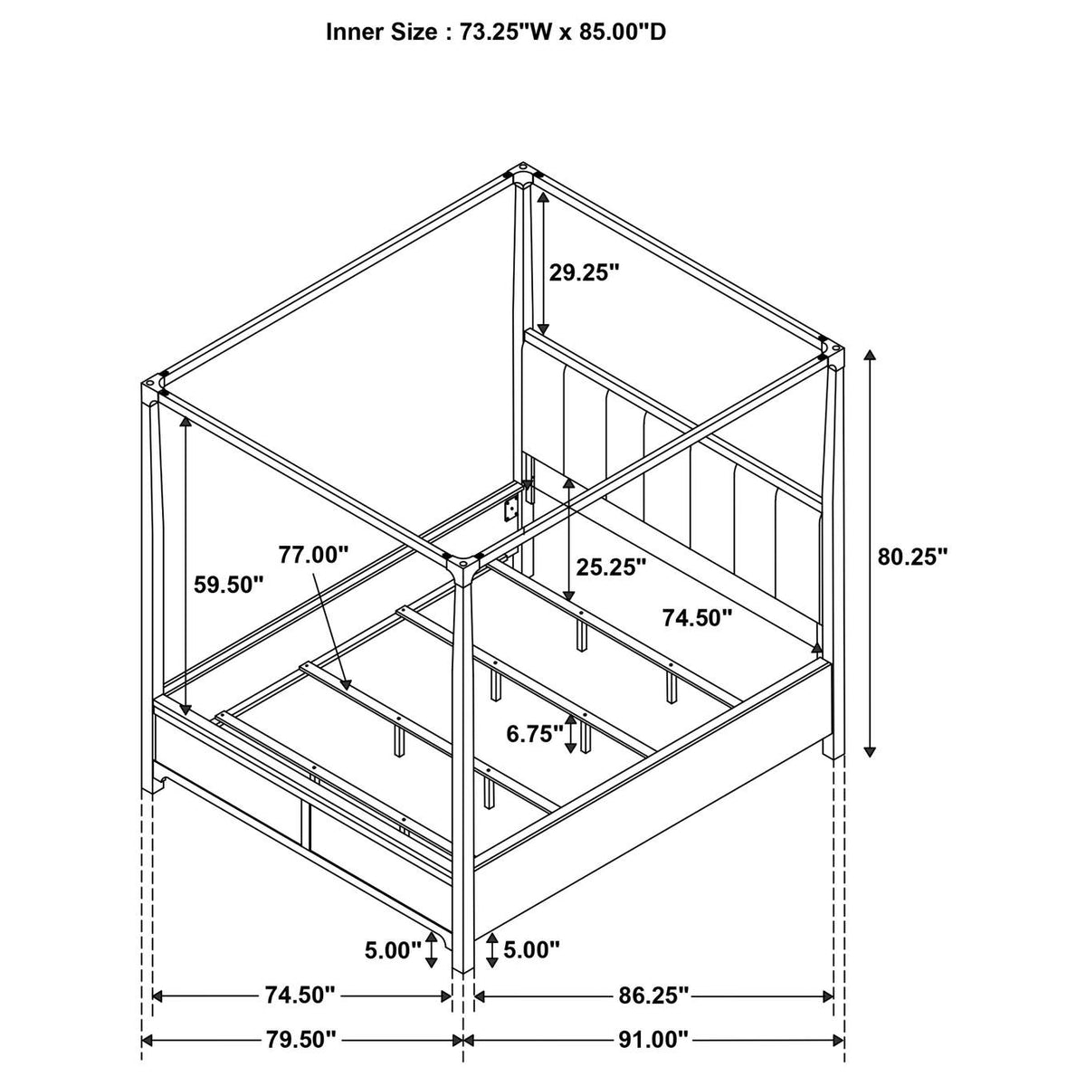 224931KW Gran Park California King Four Poster Canopy Bed Dark Cocoa