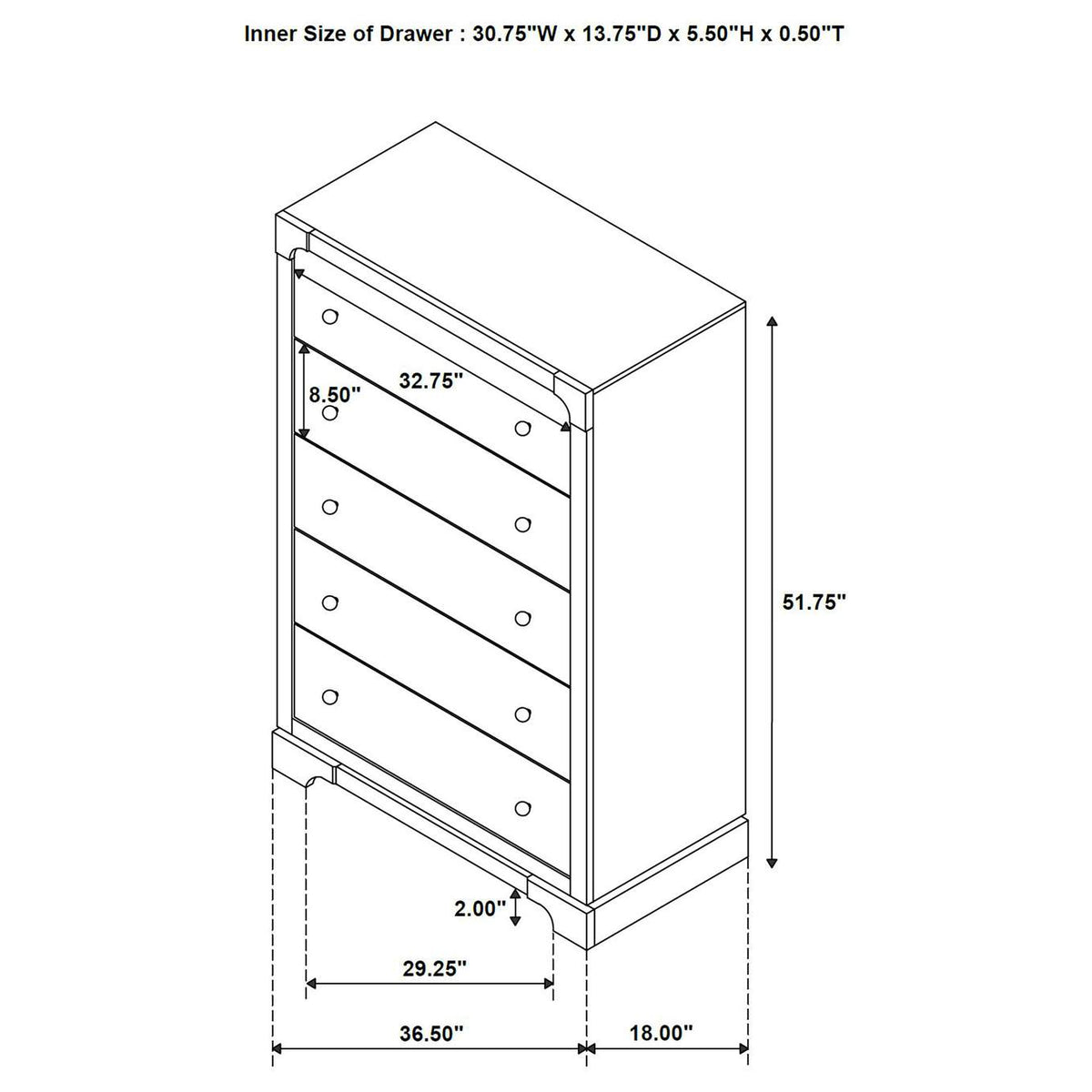 224935 Gran Park 5-drawer Bedroom Chest of Drawers Dark Cocoa