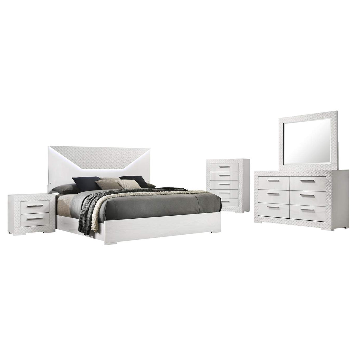 224941KE-S5 Ives 5-piece Eastern King Bedroom Set White High Gloss