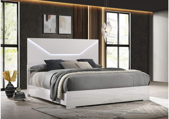 224941KE Ives Eastern King Panel Bed LED Headboard White High Gloss