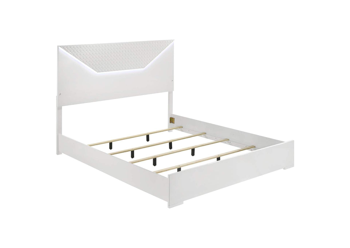 224941KE Ives Eastern King Panel Bed LED Headboard White High Gloss