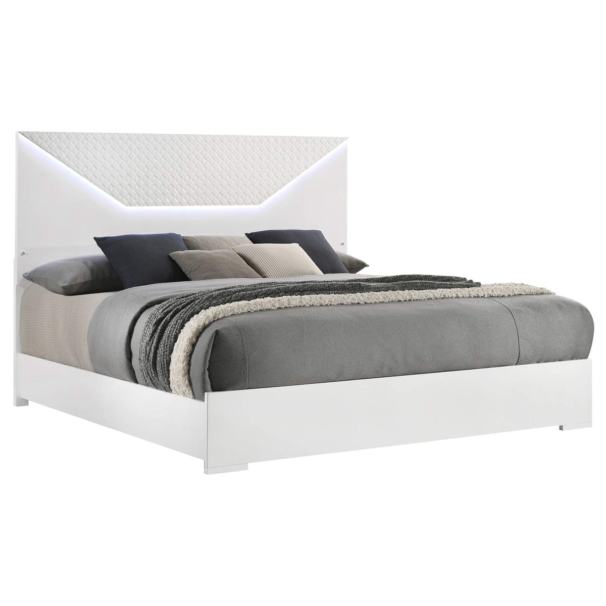 224941KE Ives Eastern King Panel Bed LED Headboard White High Gloss