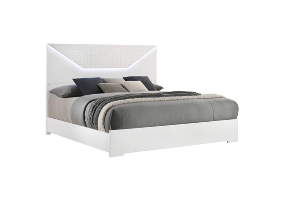 224941KE Ives Eastern King Panel Bed LED Headboard White High Gloss