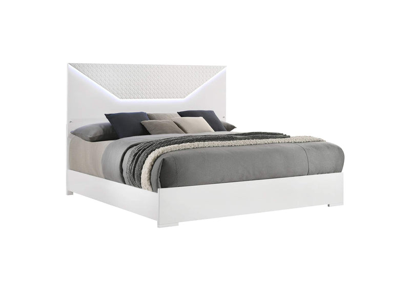 224941KE Ives Eastern King Panel Bed LED Headboard White High Gloss