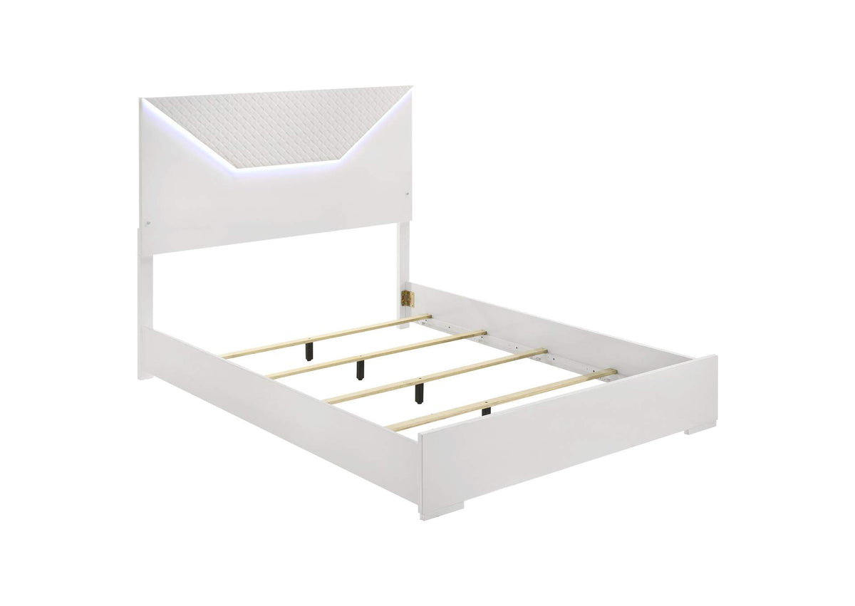 224941Q Ives Queen Panel Bed LED Headboard White High Gloss