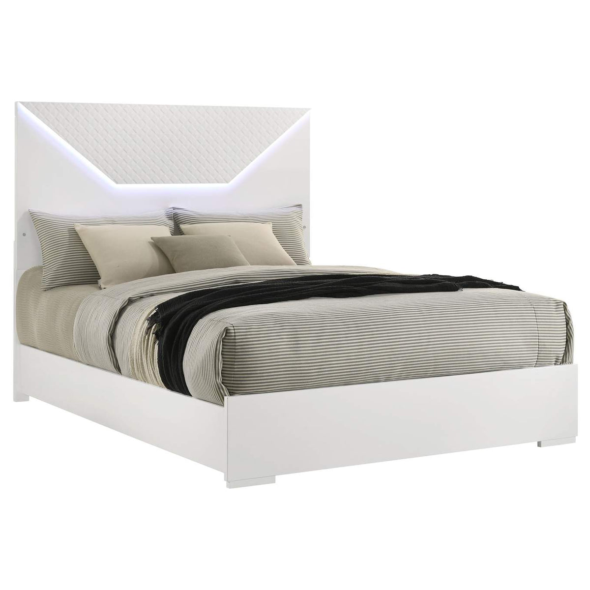 224941Q Ives Queen Panel Bed LED Headboard White High Gloss