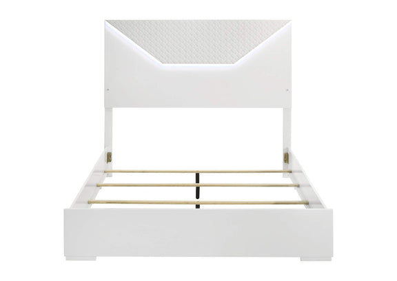 224941Q Ives Queen Panel Bed LED Headboard White High Gloss