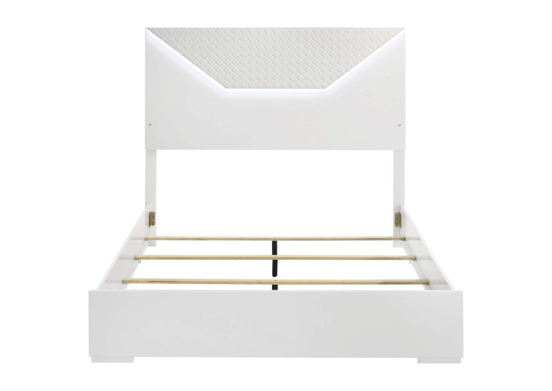 224941Q Ives Queen Panel Bed LED Headboard White High Gloss