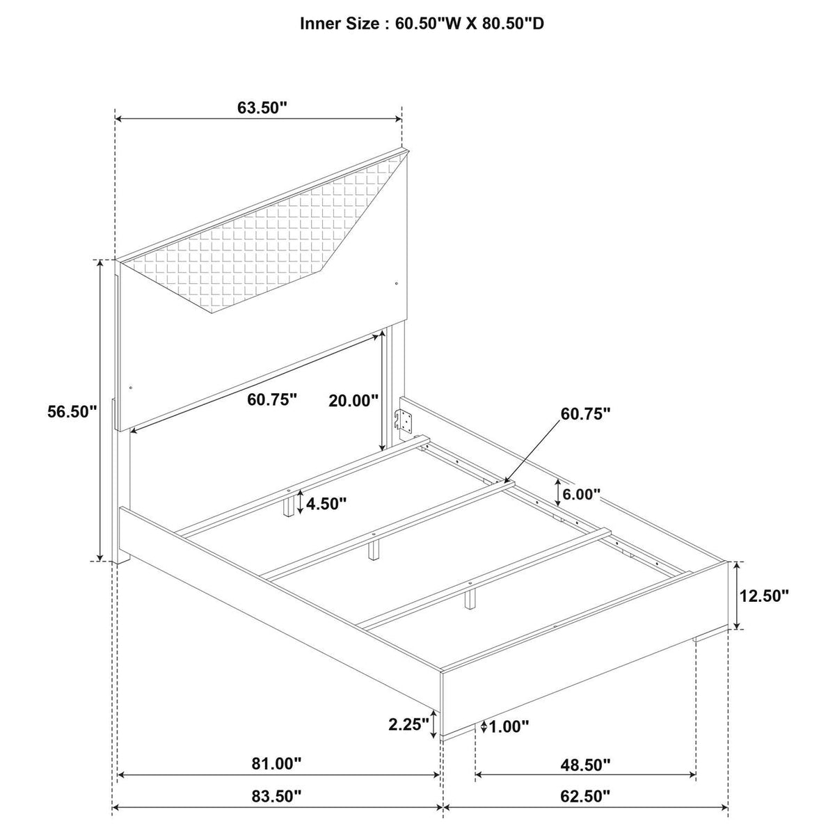 224941Q Ives Queen Panel Bed LED Headboard White High Gloss