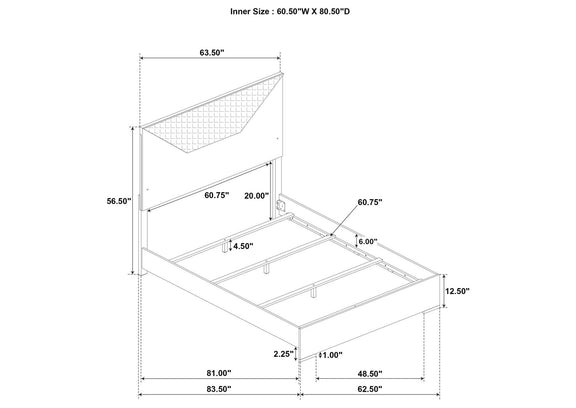 224941Q Ives Queen Panel Bed LED Headboard White High Gloss