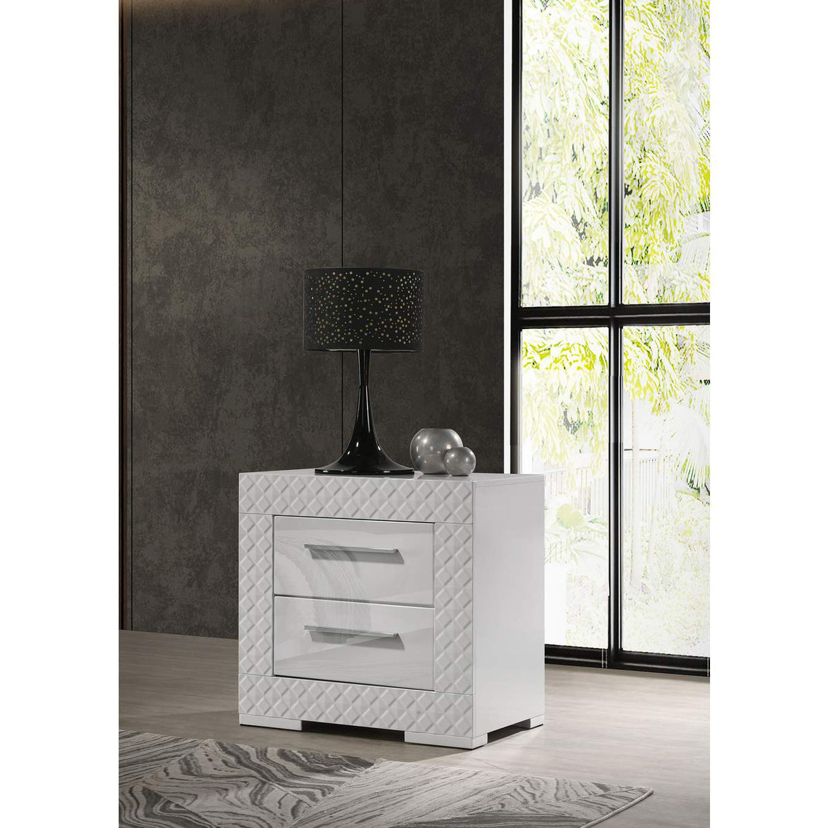 224942 Ives 2-drawer Nightstand Bedside Table White High Gloss
