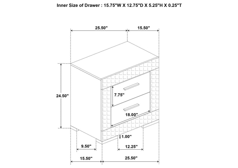 224942 Ives 2-drawer Nightstand Bedside Table White High Gloss