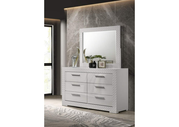 224943M Ives 6-drawer Dresser and Mirror White High Gloss