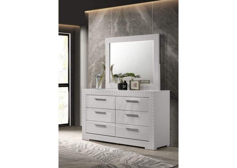 224943M Ives 6-drawer Dresser and Mirror White High Gloss