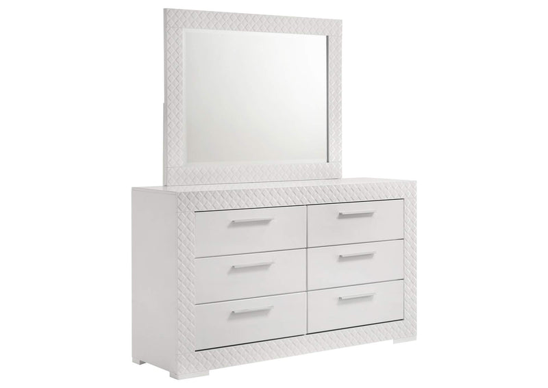 224943M Ives 6-drawer Dresser and Mirror White High Gloss