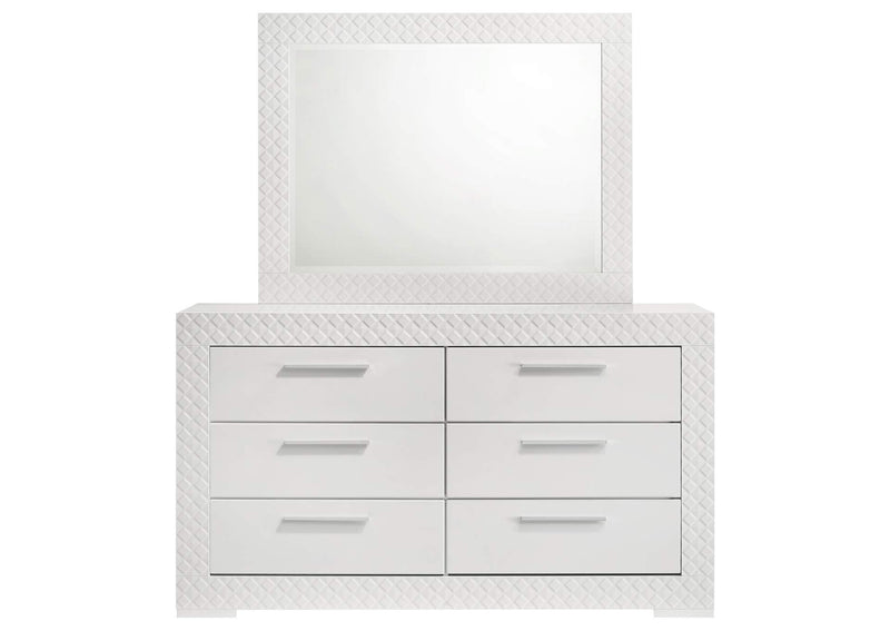 224943M Ives 6-drawer Dresser and Mirror White High Gloss